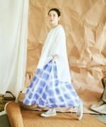 【ラストワン！】リネンビッグチェックプリント　スカート