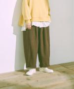 ウールガーゼチェック縮絨加工　ギャザーパンツ