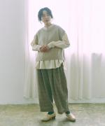 ウールガーゼチェック縮絨加工　ギャザーパンツ