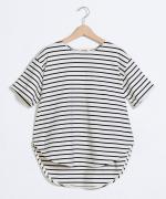 スープレコットンボーダー天竺　裾ラウンド半袖Ｔシャツ