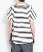 スープレコットンボーダー天竺　裾ラウンド半袖Ｔシャツ