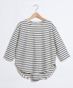 スープレコットンボーダー天竺　裾ラウンド7分袖Ｔシャツ