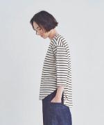 スープレコットンボーダー天竺　裾ラウンド7分袖Ｔシャツ