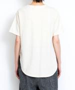 ドット柄インターシャバックカット　裾ラウンド半袖Ｔシャツ