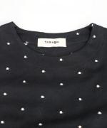 ドット柄インターシャバックカット　裾ラウンド半袖Ｔシャツ