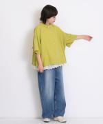 コットン天竺×ドットメッシュレース　フレンチＴシャツ