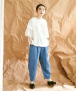 コットン天竺×ドットメッシュレース　袖レースプルオーバー