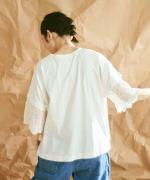コットン天竺×ドットメッシュレース　袖レースプルオーバー