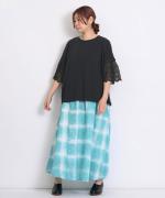 コットン天竺×ドットメッシュレース　袖レースプルオーバー