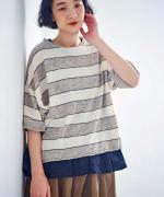 コットンリネンスラブワイドボーダー　Ｔシャツ