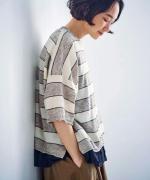 コットンリネンスラブワイドボーダー　Ｔシャツ