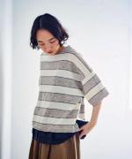 コットンリネンスラブワイドボーダー　Ｔシャツ