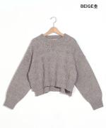 ウールアルパカダイヤ柄ニット　ショートプルオーバー