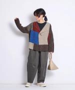 ロービングパッチワークハンドニット　カーディガン