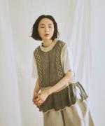 コットンリネン柄編みニット　ベスト