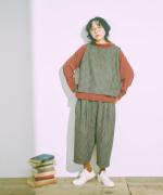 ランダムリブニット　フードプルオーバー