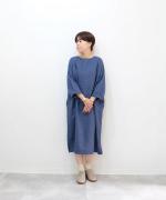 リネンコットン（製品染め）　Vクルーワンピース