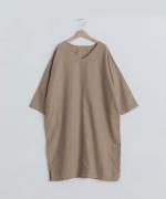 リネンコットン（製品染め）　Vクルーワンピース
