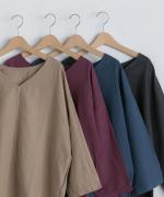 リネンコットン（製品染め）　Vクルーワンピース