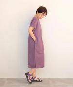 【ラストワン！】リネンコットン（製品染め）Vクルーショートスリーブワンピース
