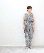 リネンコットンストライププリント　テーパードパンツ