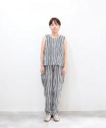リネンコットンストライププリント　テーパードパンツ