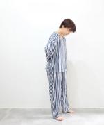 リネンコットンストライププリント　テーパードパンツ