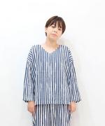リネンコットンストライププリント　Vクループルオーバー