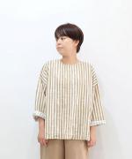 リネンコットンストライププリント　Vクループルオーバー