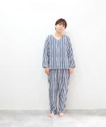 リネンコットンストライププリント　Vクループルオーバー