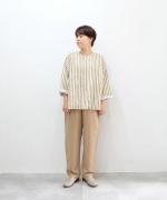 リネンコットンストライププリント　Vクループルオーバー