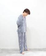 リネンコットンストライププリント　Vクループルオーバー