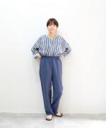 リネンコットンストライププリント　Vクループルオーバー