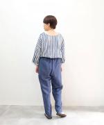 リネンコットンストライププリント　Vクループルオーバー