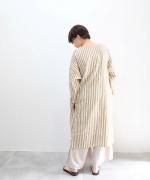 【ラストワン！】リネンコットンストライププリント　Vクルーワンピース