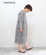 【ラストワン！】リネンコットンストライププリント　Vクルーワンピース