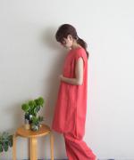 リネンコットン　ステッチポケットスリットタンク