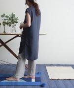 リネンコットン　ステッチポケットスリットタンク