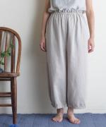 【ラストワン！】リネンコットン　裾ギャザークロップドパンツ