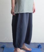 【ラストワン！】リネンコットン　裾ギャザークロップドパンツ