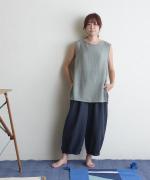 【ラストワン！】リネンコットン　裾ギャザークロップドパンツ