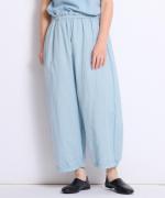 【ラストワン！】リネンコットン　裾ギャザークロップドパンツ
