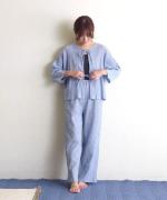 Wrinkled cotton linen　リボンカーディガン