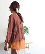 Wrinkled cotton linen　リボンカーディガン