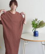 Wrinkled cotton rinen　リボンワンピース