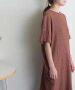 Wrinkled cotton rinen　リボンワンピース