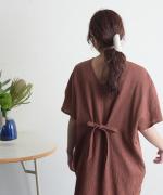 Wrinkled cotton rinen　リボンワンピース