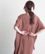 Wrinkled cotton rinen　リボンワンピース