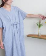 Wrinkled cotton rinen　リボンワンピース