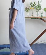 Wrinkled cotton rinen　リボンワンピース